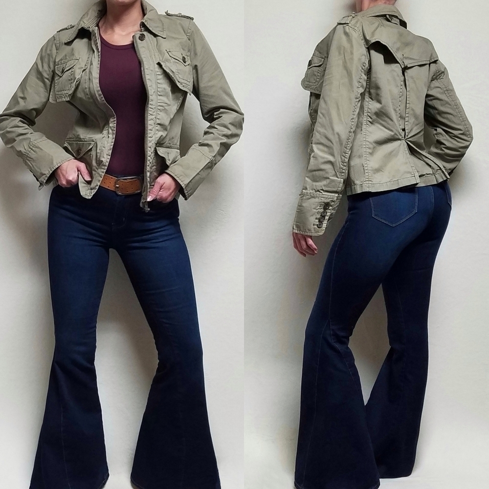 Vintage J. Crew Khaki Green Lightweight Cotton Full-zip Collared Utility Jacket